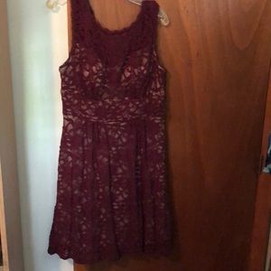 Size 14 Maroon lace dress with nude slip